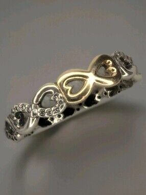 INFINITY LOVE Authentic PANDORA Silver/14K GOLD Band Ring Sz 54/Sz 7